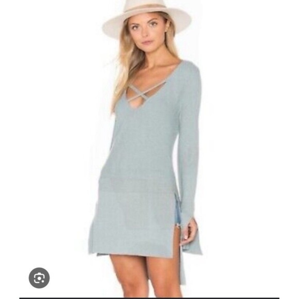 Free People M Tunic Knit Soft Boho Fall Festival Retro Aqua Beachy Colorful Top